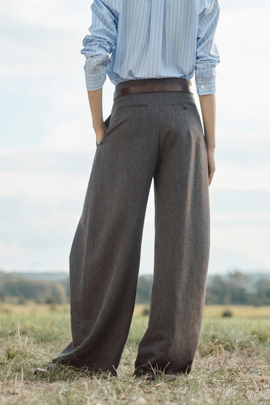Grey High - Waisted Wide - Leg Trousers