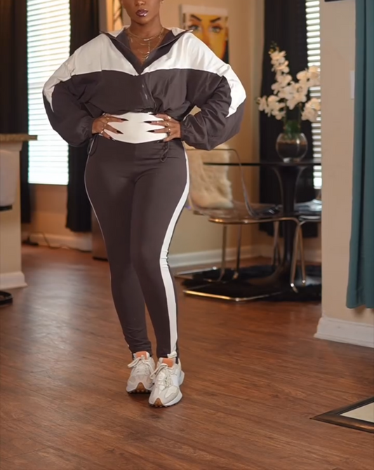 Women's Contrast - Color Block Casual Sportswear Set: Loose Top + Slim - Fit Pants Fashion Two - Piece Set