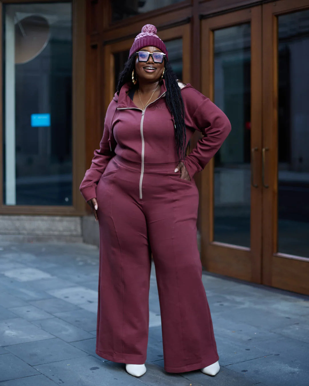 Zip - Up Hooded Wide - Leg Jumpsuit for All Sizes