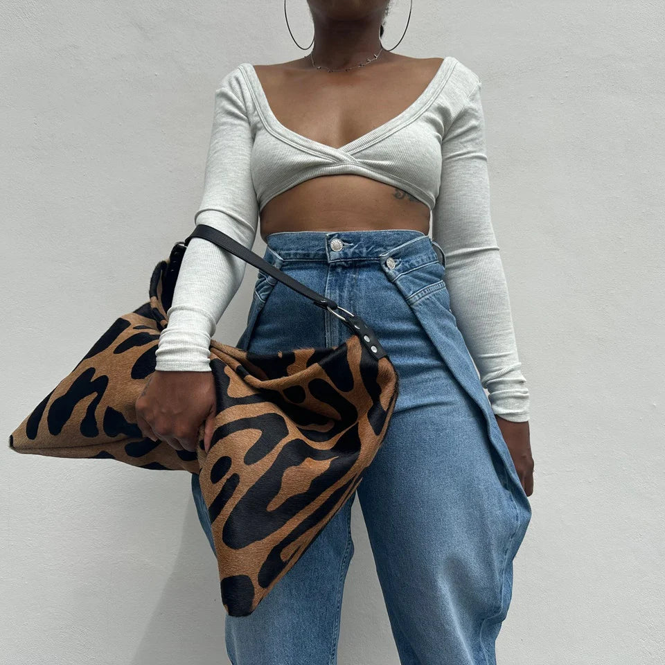 Women's Light Grey Ribbed Long - Sleeve Deep V Crop Top with Open Back