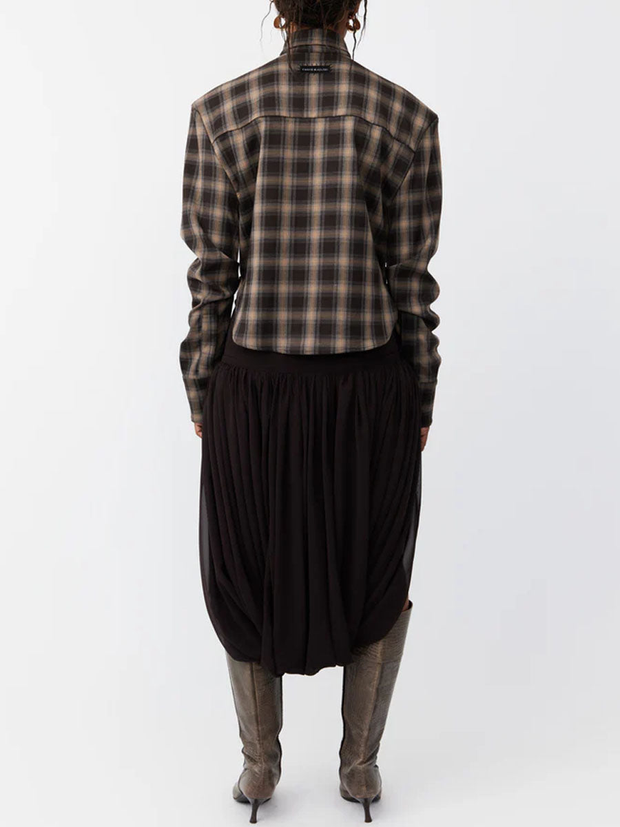 Women's Plaid Twisted Front Structured Shoulder Shirt