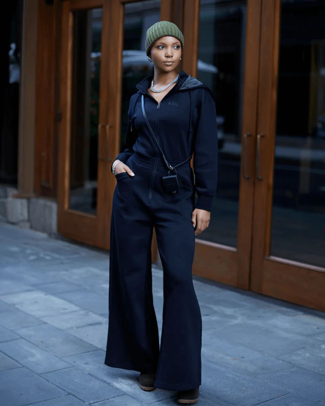 Zip - Up Hooded Wide - Leg Jumpsuit for All Sizes