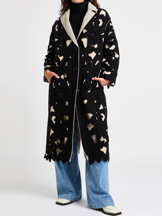 Floral Appliqués Single-breasted Cutout Coat