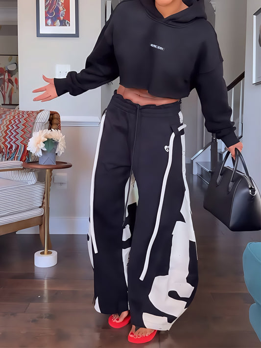 Elastic Waist Printed Hoodie & Lantern Trouser set