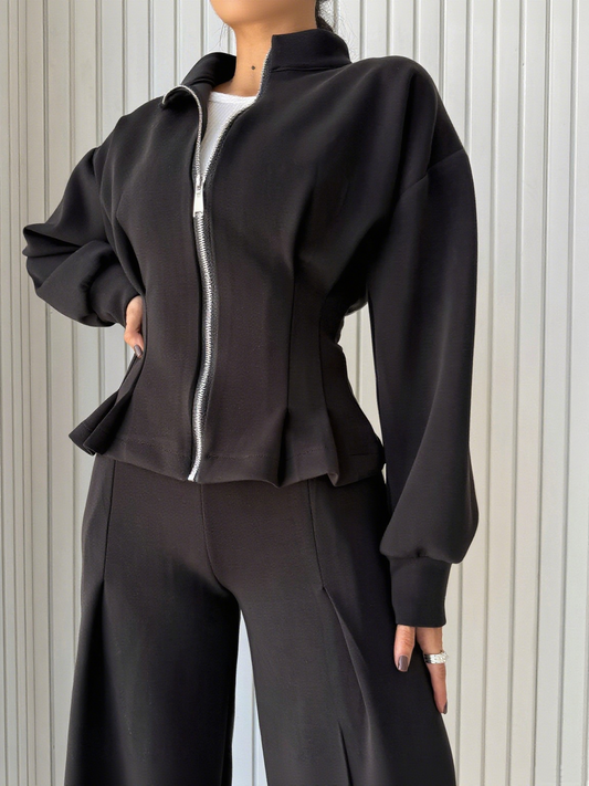 Women's Zip - Up Belted Jacket & Wide - Leg Pants Set