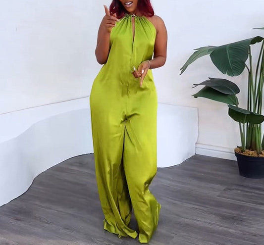 Halter neck sleeveless wide-leg jumpsuit