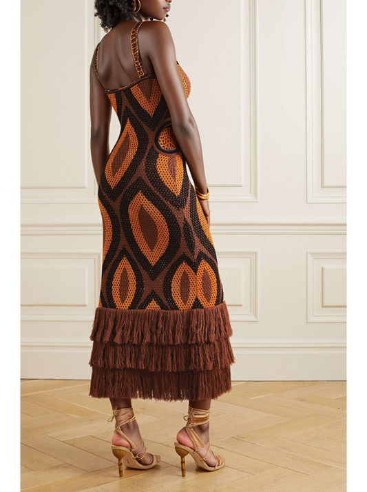 Cutout fringe knit maxi dress