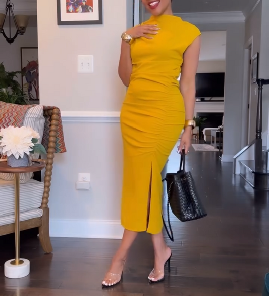 Bodycon Ruffled Side Slit Tank Dress