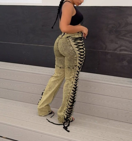 Side Lace Up Denim Jeans
