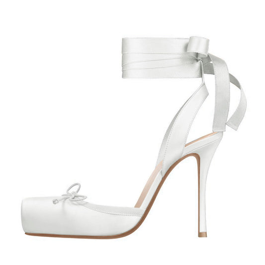 Women's satin lace-up high heels
