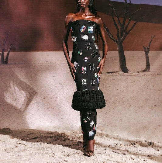 Adora patchwork fringe dress