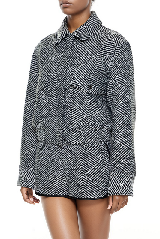 Herringbone Pocket Jacket Shorts Two-Piece Set