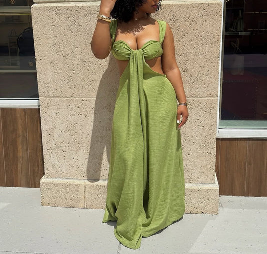 Green Cutout Wide Leg Jumpsuit