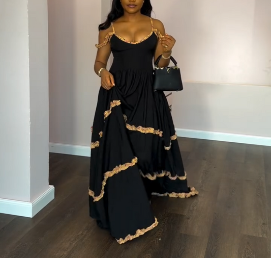 Elegant strappy black maxi dress