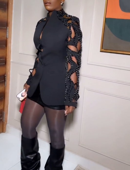 Sequined Cutout Long Sleeve Blazer