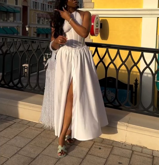 White Sleeveless Slit Bodycon Dress