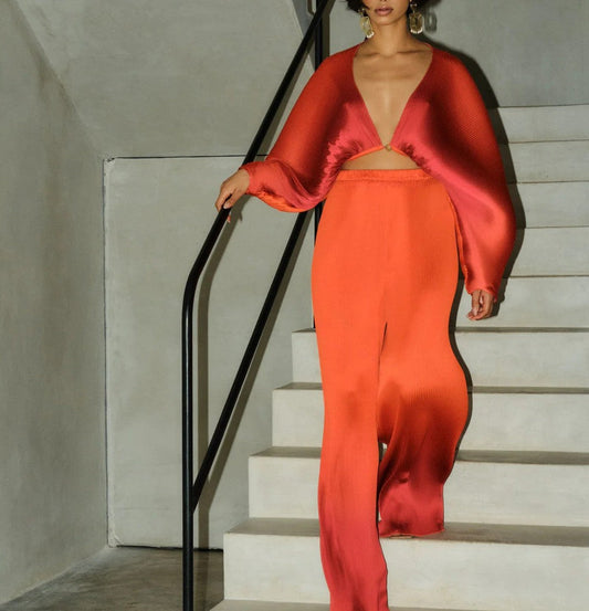 Crop Top and Pleated Pants 2-piece set