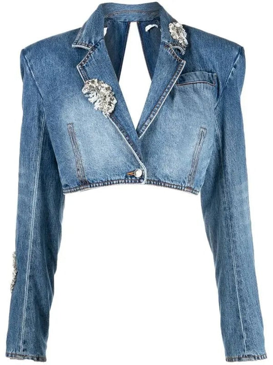 Crystal-Embellished Denim Jacket