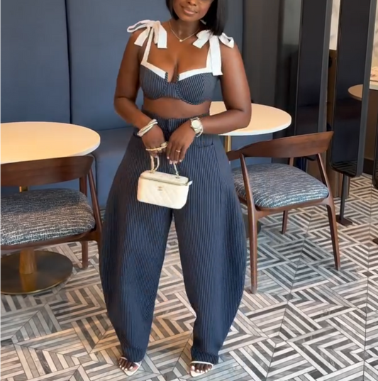 Pinstripe Poise Top and Pants 2-Piece Set