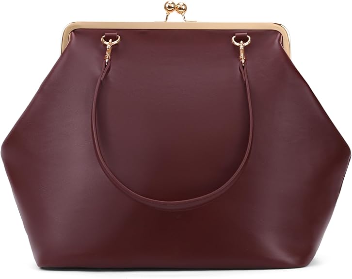 Large Women's Kiss Lock Bag PU Medium Top Handle Handbags Kiss Clasp Shoulder Bags Tote Purse Messenger Clutch