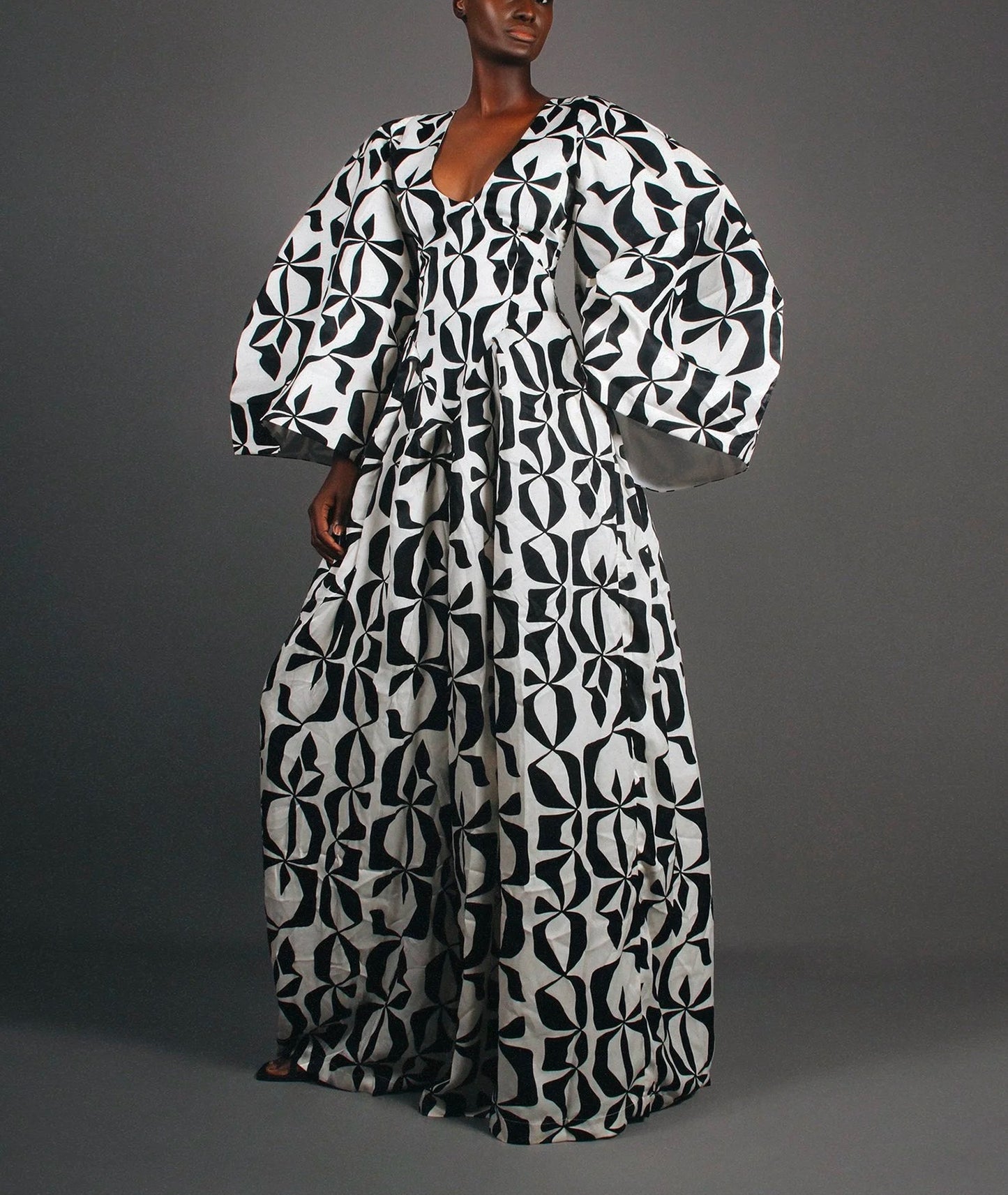 Abstract Print Balloon Sleeve Wide-Leg Jumpsuit