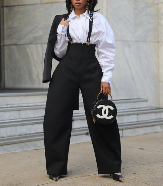 Stylish High-Waisted Wide-Leg Overalls