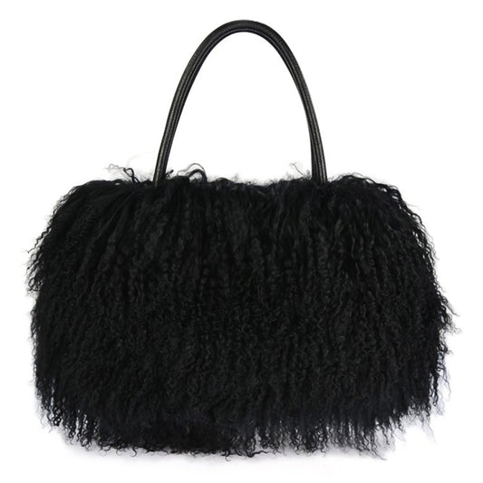 Luxury Natural Wool Handbag With Genuine Leather Handle