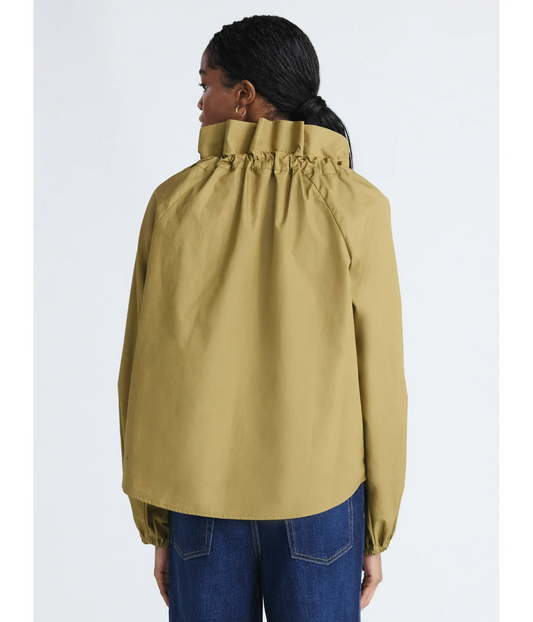 Women's Plus Size Ruffle Neck Cotton Top with Long Sleeves