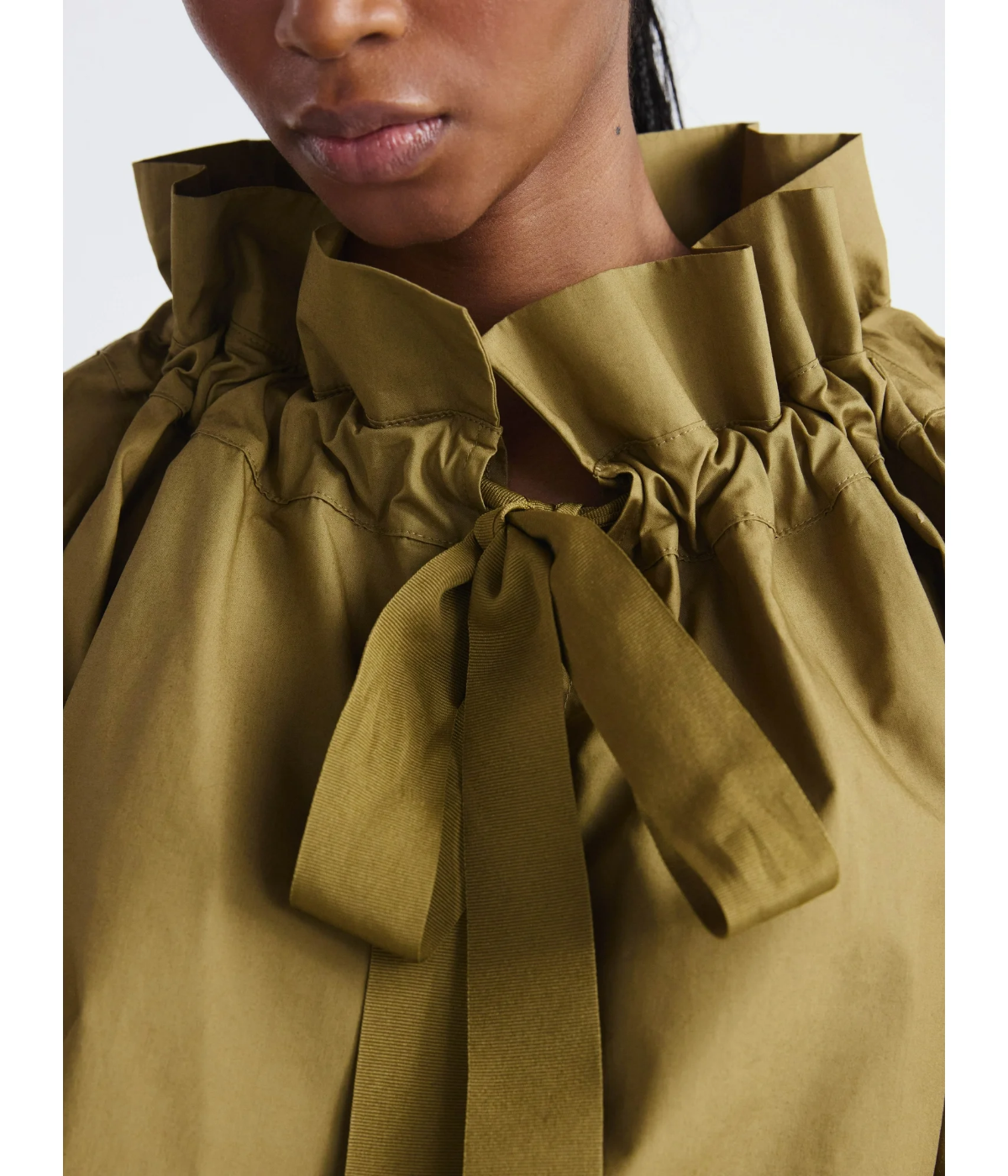 Women's Plus Size Ruffle Neck Cotton Top with Long Sleeves