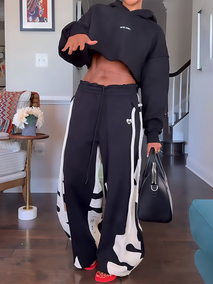 Elastic Waist Printed Hoodie & Lantern Trouser set