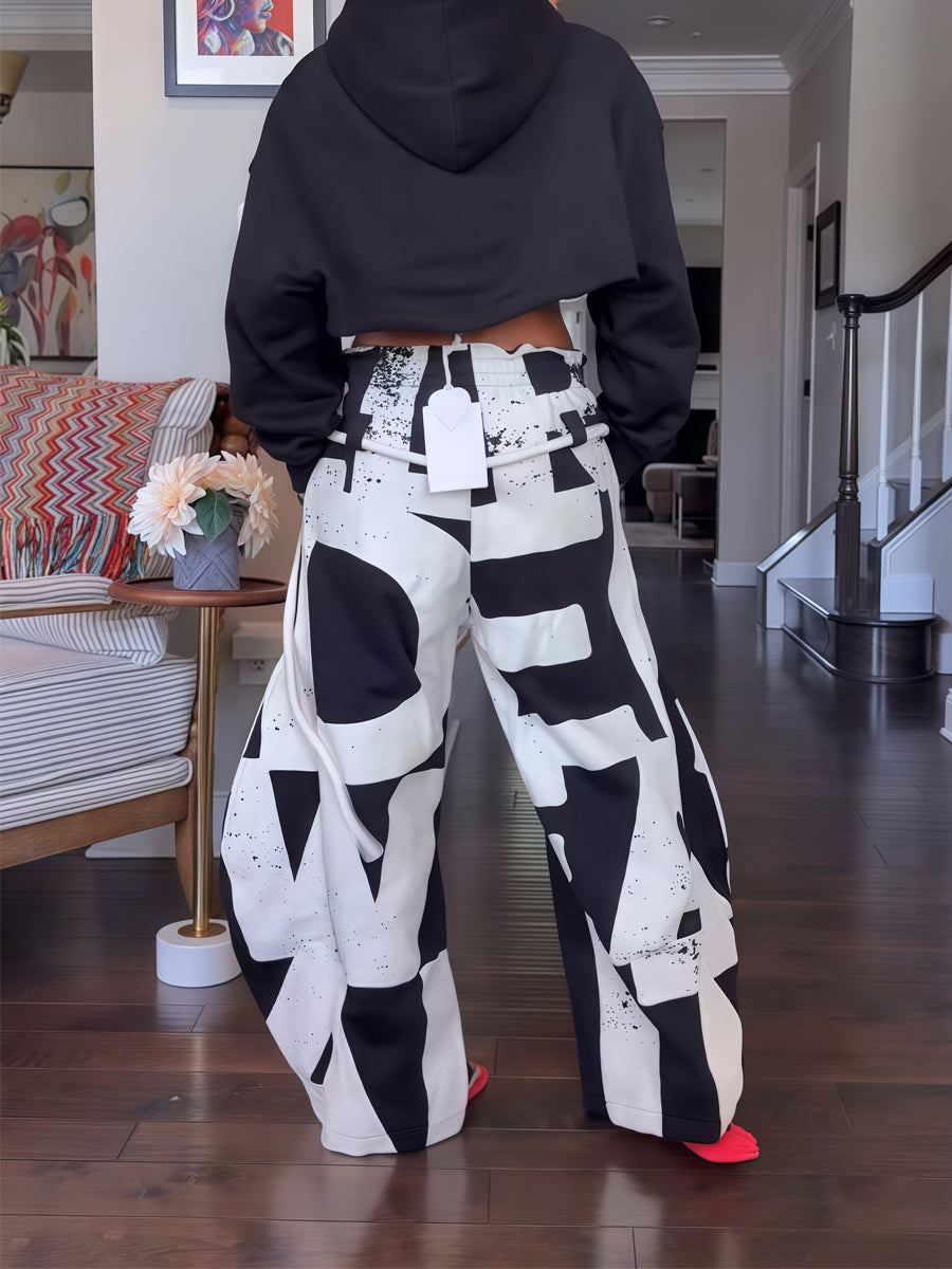 Elastic Waist Printed Hoodie & Lantern Trouser set