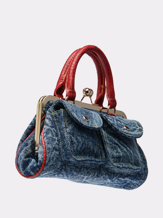 Denim Frame Bag with Red Accents