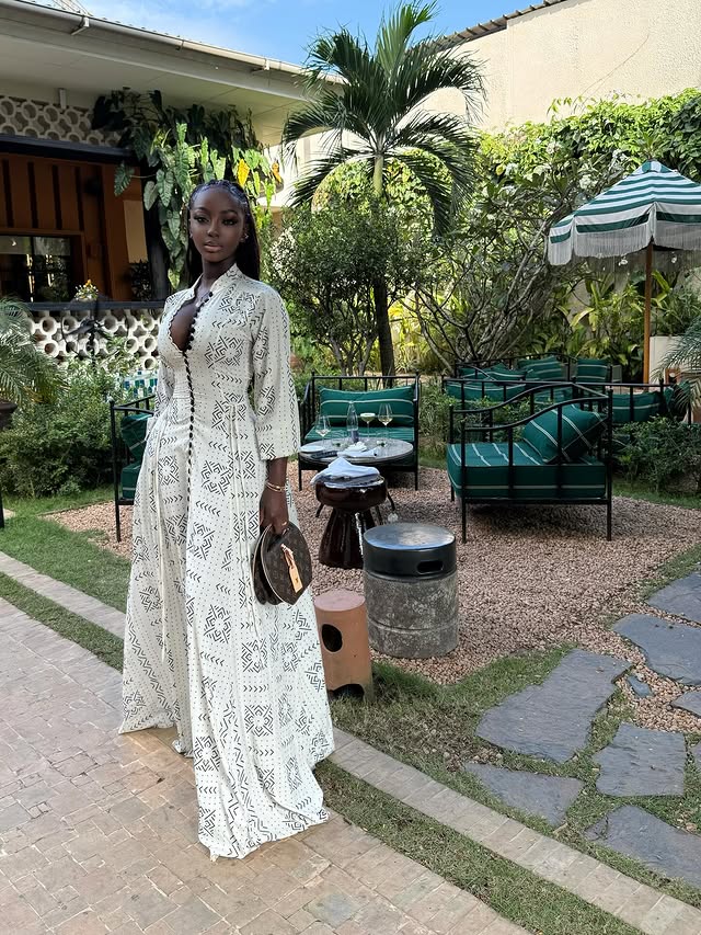 Ethnic Print Deep V - Neck Maxi Dress