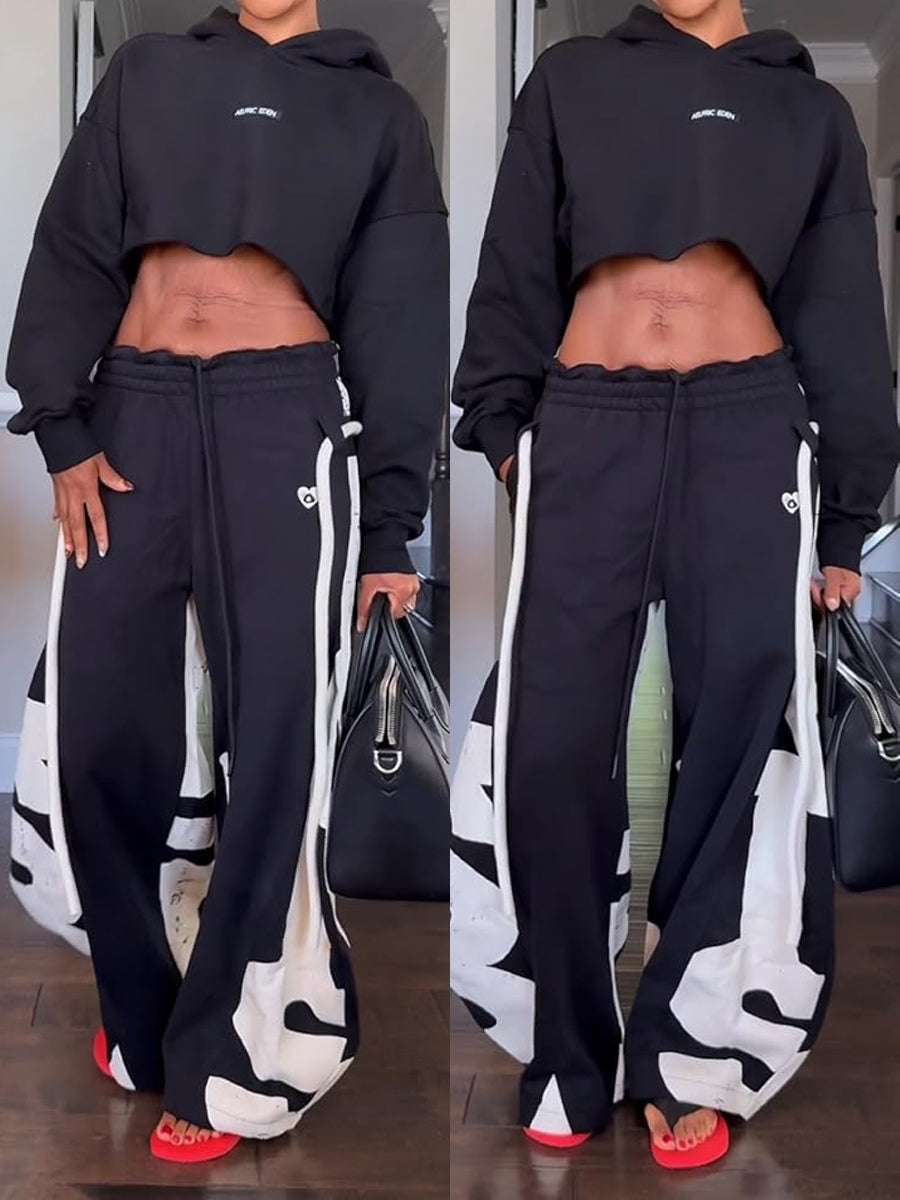 Elastic Waist Printed Hoodie & Lantern Trouser set