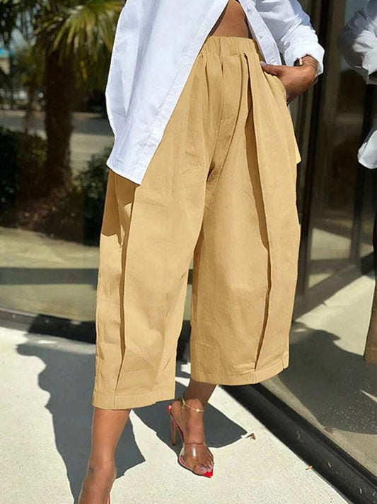 Casual Elastic Waist Wide-leg Pants