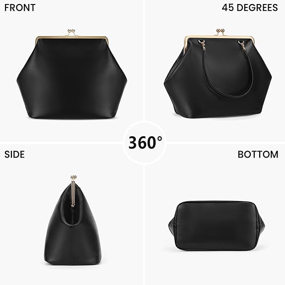 Large Women's Kiss Lock Bag PU Medium Top Handle Handbags Kiss Clasp Shoulder Bags Tote Purse Messenger Clutch