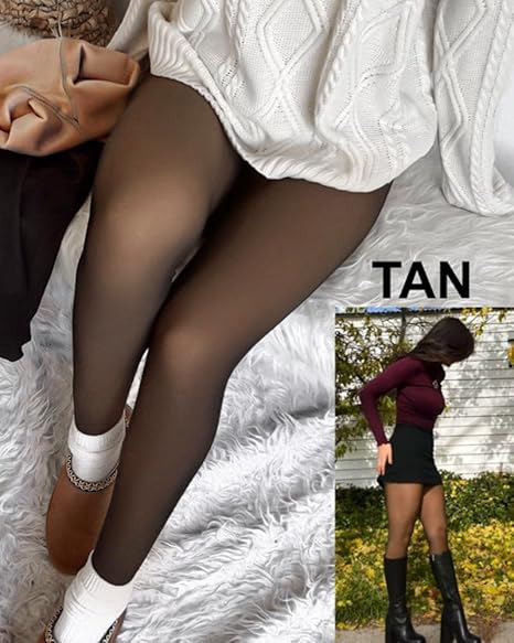 MAGIC FLEECE LINED LEGGINGS • CLOSED FOOT - Fleece Tights Available in Plus Size and Light to Brown Fur