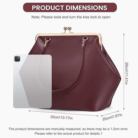 Large Women's Kiss Lock Bag PU Medium Top Handle Handbags Kiss Clasp Shoulder Bags Tote Purse Messenger Clutch