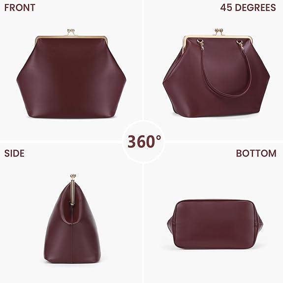 Large Women's Kiss Lock Bag PU Medium Top Handle Handbags Kiss Clasp Shoulder Bags Tote Purse Messenger Clutch