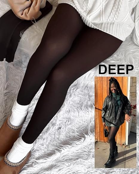 MAGIC FLEECE LINED LEGGINGS • CLOSED FOOT - Fleece Tights Available in Plus Size and Light to Brown Fur