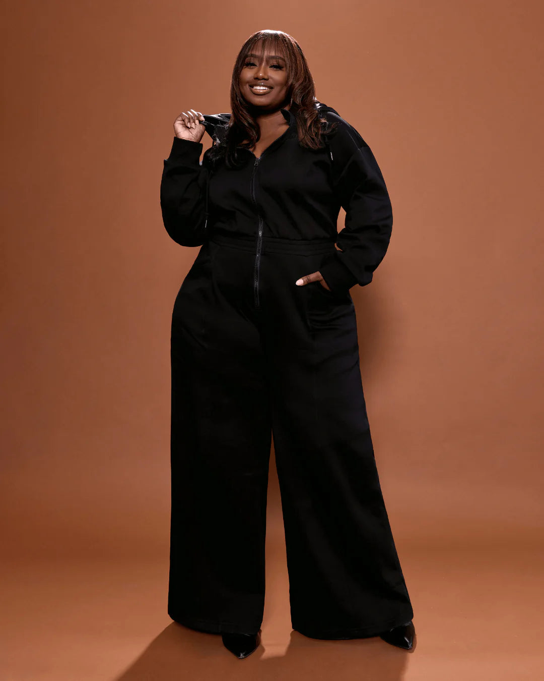 Zip - Up Hooded Wide - Leg Jumpsuit for All Sizes