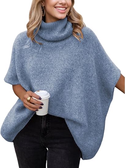Womens Turtleneck Batwing Sleeve Sweater Knitted Oversized Chunky Short Dolman Tops