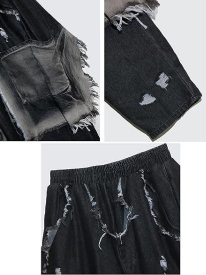Womens Harem Jeans Baggy Cargo Hippie Patchwork Denim Pants Casual Elastic Waist Wide Leg Jogger Trousers