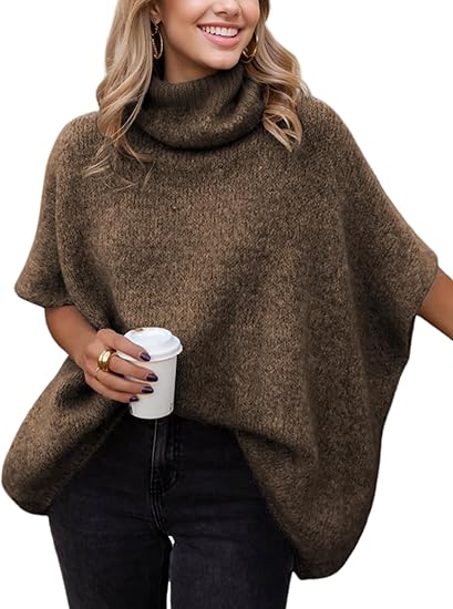 Womens Turtleneck Batwing Sleeve Sweater Knitted Oversized Chunky Short Dolman Tops