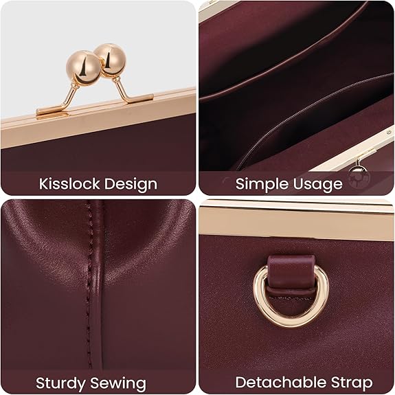 Large Women's Kiss Lock Bag PU Medium Top Handle Handbags Kiss Clasp Shoulder Bags Tote Purse Messenger Clutch