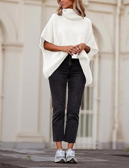 Womens Turtleneck Batwing Sleeve Sweater Knitted Oversized Chunky Short Dolman Tops