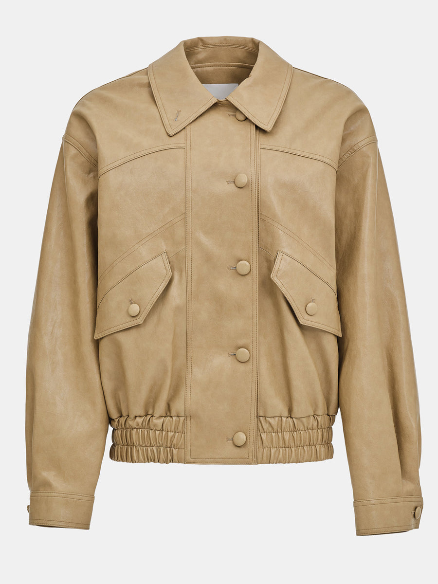 PU Dropped Shoulders Stand Collar Jacket