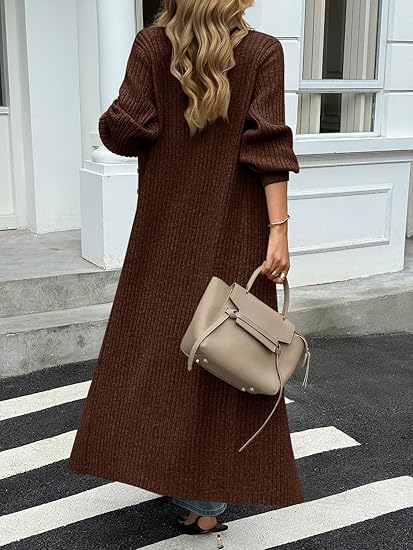 Womens Long Cardigans V Neck Button Down Chunky Knit Dusters Sweater Coat