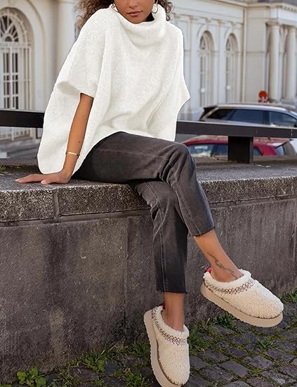 Womens Turtleneck Batwing Sleeve Sweater Knitted Oversized Chunky Short Dolman Tops