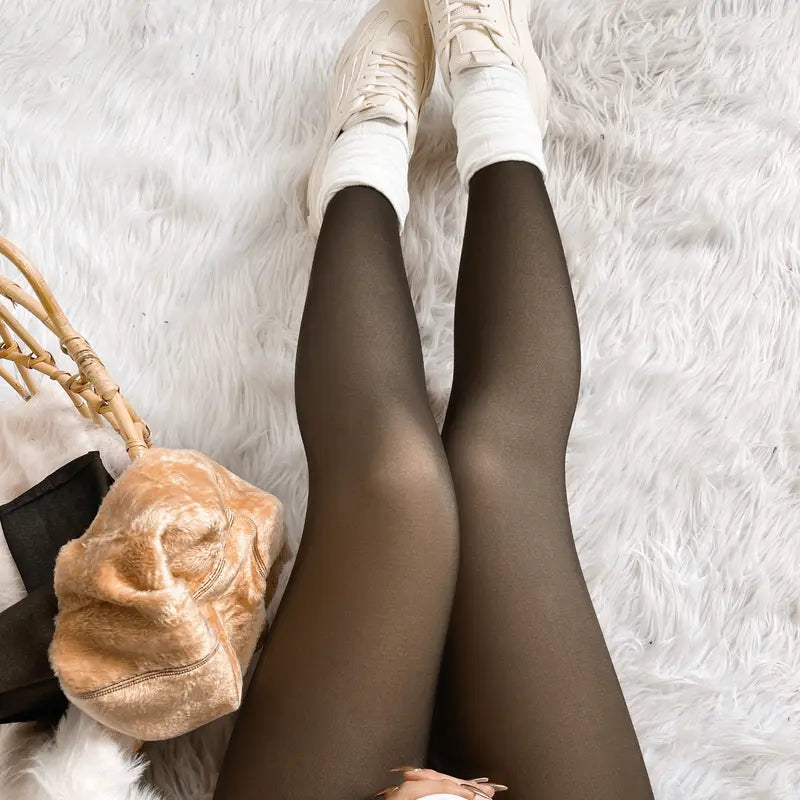 MAGIC FLEECE LINED LEGGINGS • CLOSED FOOT - Fleece Tights Available in Plus Size and Light to Brown Fur